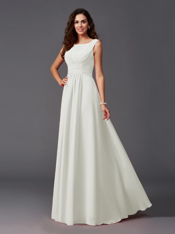 A-Line/Princess Scoop Ruffles Sleeveless Long Chiffon Bridesmaid Dresses 2445