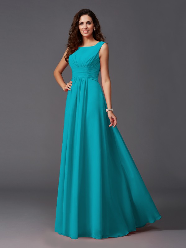 A-Line/Princess Scoop Ruffles Sleeveless Long Chiffon Bridesmaid Dresses 2445