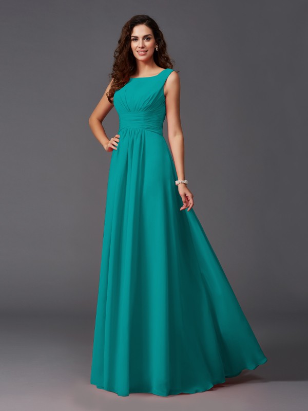 A-Line/Princess Scoop Ruffles Sleeveless Long Chiffon Bridesmaid Dresses 2445