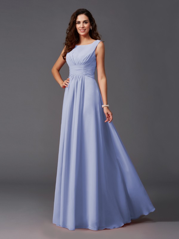 A-Line/Princess Scoop Ruffles Sleeveless Long Chiffon Bridesmaid Dresses 2445