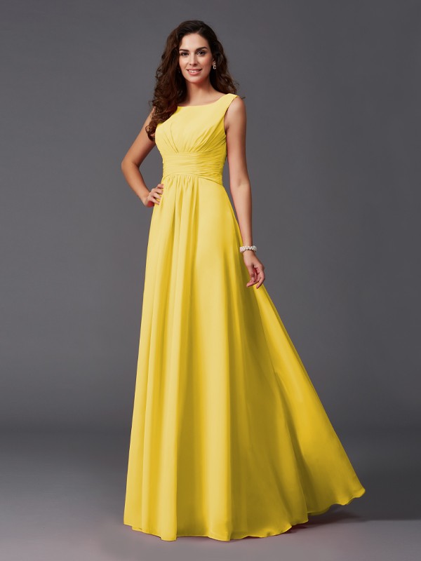 A-Line/Princess Scoop Ruffles Sleeveless Long Chiffon Bridesmaid Dresses 2445