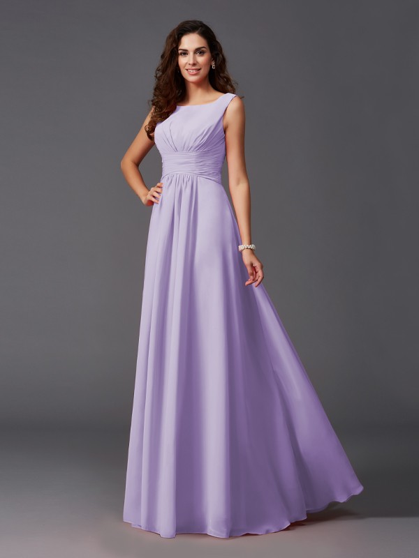 A-Line/Princess Scoop Ruffles Sleeveless Long Chiffon Bridesmaid Dresses 2445