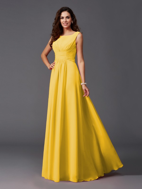 A-Line/Princess Scoop Ruffles Sleeveless Long Chiffon Bridesmaid Dresses 2445