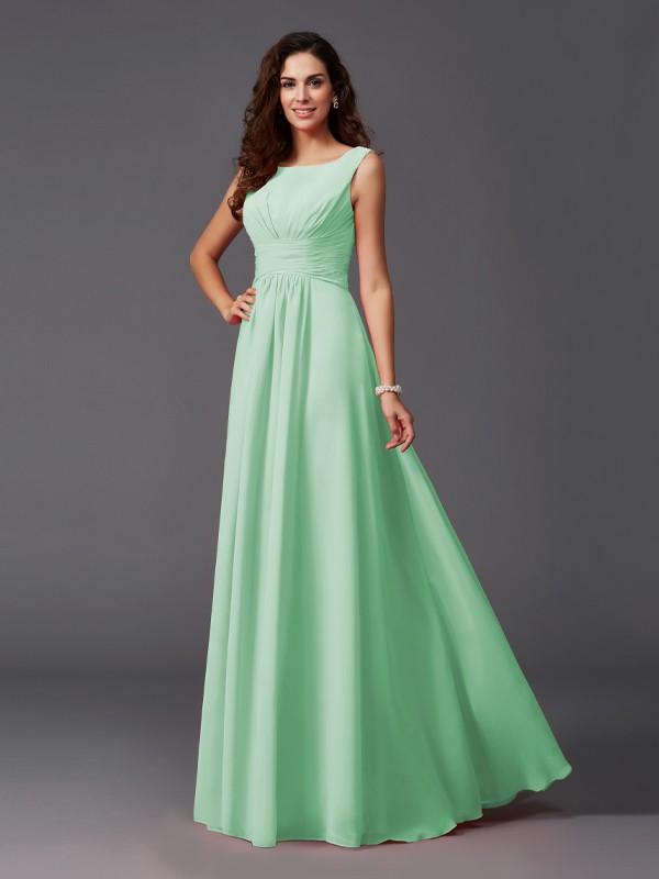 A-Line/Princess Scoop Ruffles Sleeveless Long Chiffon Bridesmaid Dresses 2445