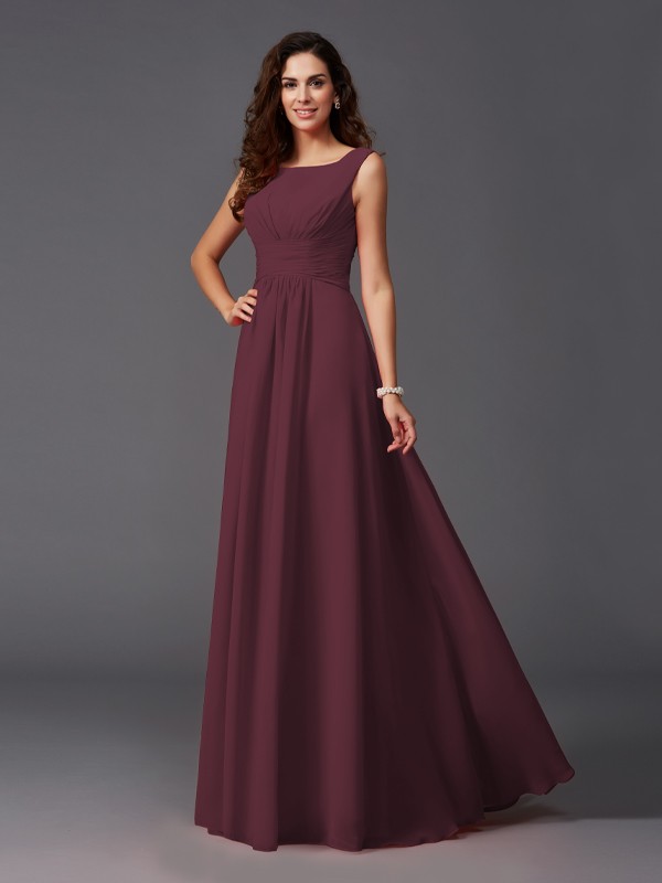 A-Line/Princess Scoop Ruffles Sleeveless Long Chiffon Bridesmaid Dresses 2445