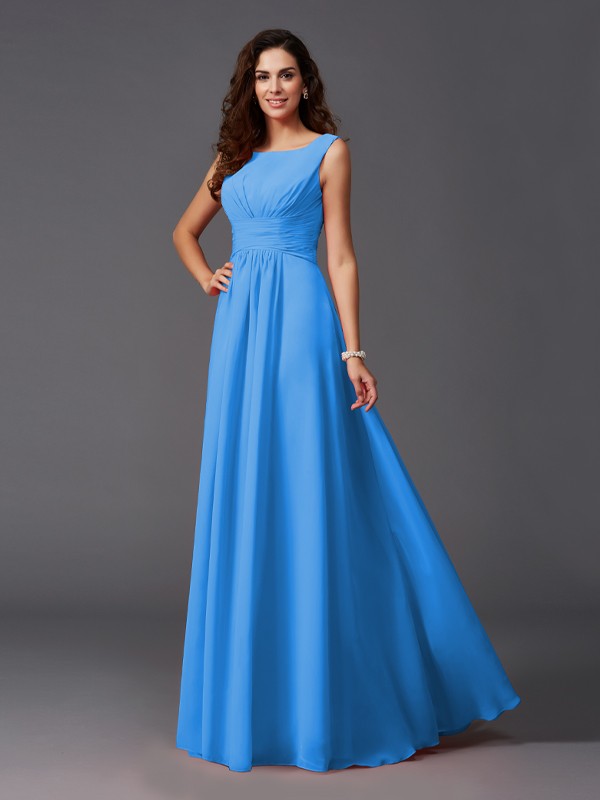 A-Line/Princess Scoop Ruffles Sleeveless Long Chiffon Bridesmaid Dresses 2445