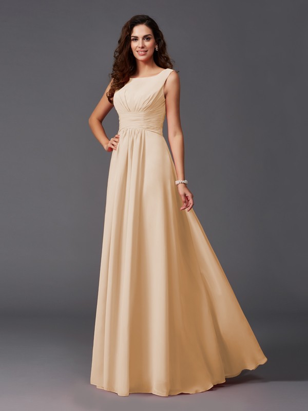 A-Line/Princess Scoop Ruffles Sleeveless Long Chiffon Bridesmaid Dresses 2445