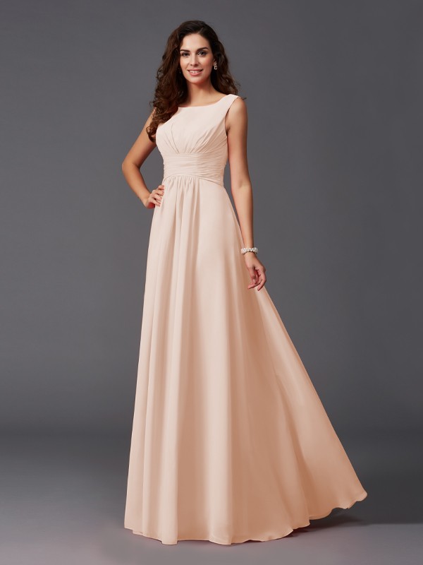 A-Line/Princess Scoop Ruffles Sleeveless Long Chiffon Bridesmaid Dresses 2445