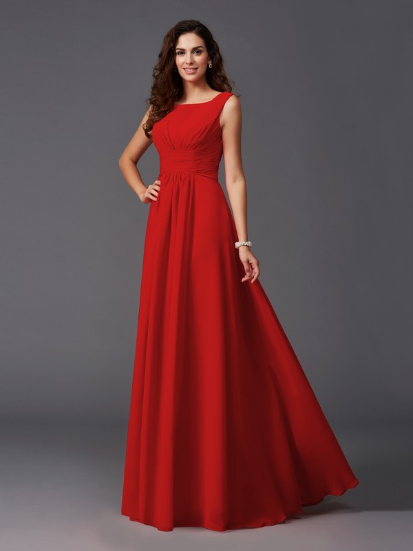 A-Line/Princess Scoop Ruffles Sleeveless Long Chiffon Bridesmaid Dresses 2445