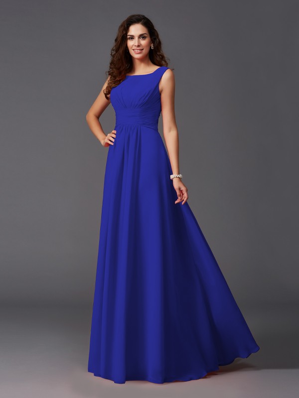 A-Line/Princess Scoop Ruffles Sleeveless Long Chiffon Bridesmaid Dresses 2445