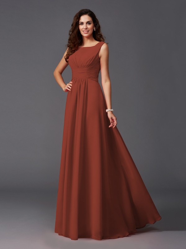 A-Line/Princess Scoop Ruffles Sleeveless Long Chiffon Bridesmaid Dresses 2445