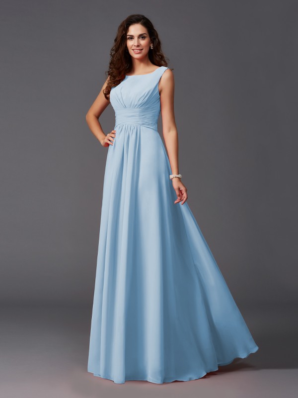 A-Line/Princess Scoop Ruffles Sleeveless Long Chiffon Bridesmaid Dresses 2445