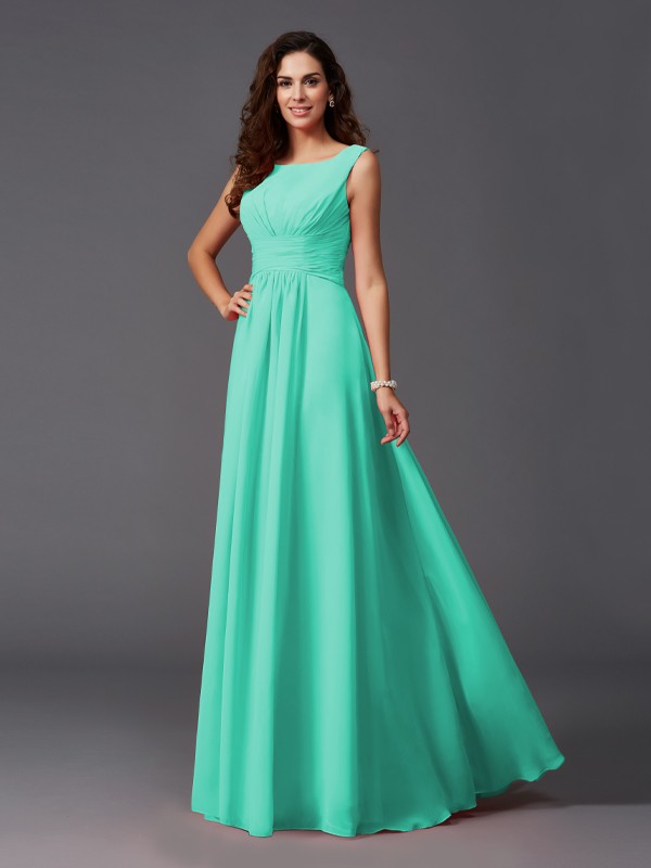 A-Line/Princess Scoop Ruffles Sleeveless Long Chiffon Bridesmaid Dresses 2445