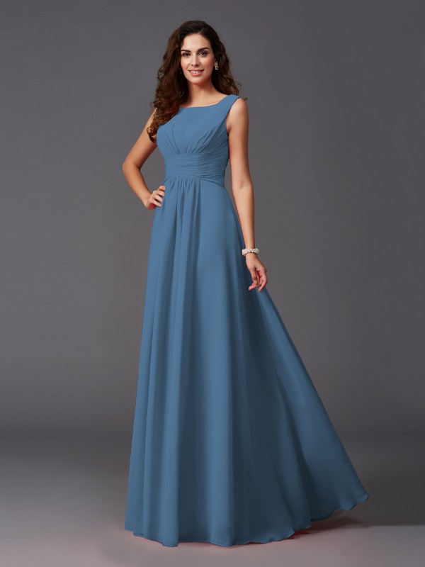 A-Line/Princess Scoop Ruffles Sleeveless Long Chiffon Bridesmaid Dresses 2445