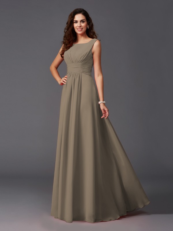 A-Line/Princess Scoop Ruffles Sleeveless Long Chiffon Bridesmaid Dresses 2445