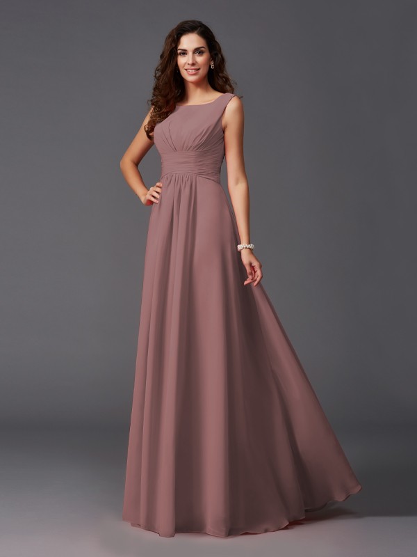 A-Line/Princess Scoop Ruffles Sleeveless Long Chiffon Bridesmaid Dresses 2445