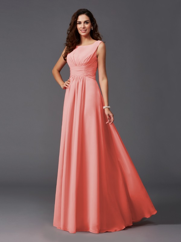 A-Line/Princess Scoop Ruffles Sleeveless Long Chiffon Bridesmaid Dresses 2445