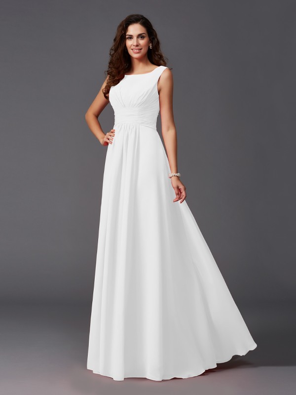 A-Line/Princess Scoop Ruffles Sleeveless Long Chiffon Bridesmaid Dresses 2445