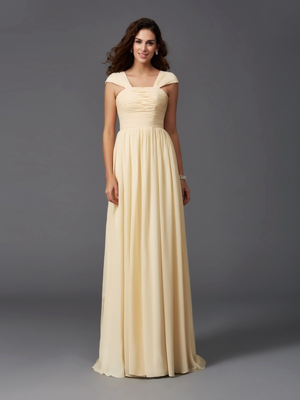 A-Line/Princess Straps Ruffles Sleeveless Long Chiffon Bridesmaid Dresses 2639