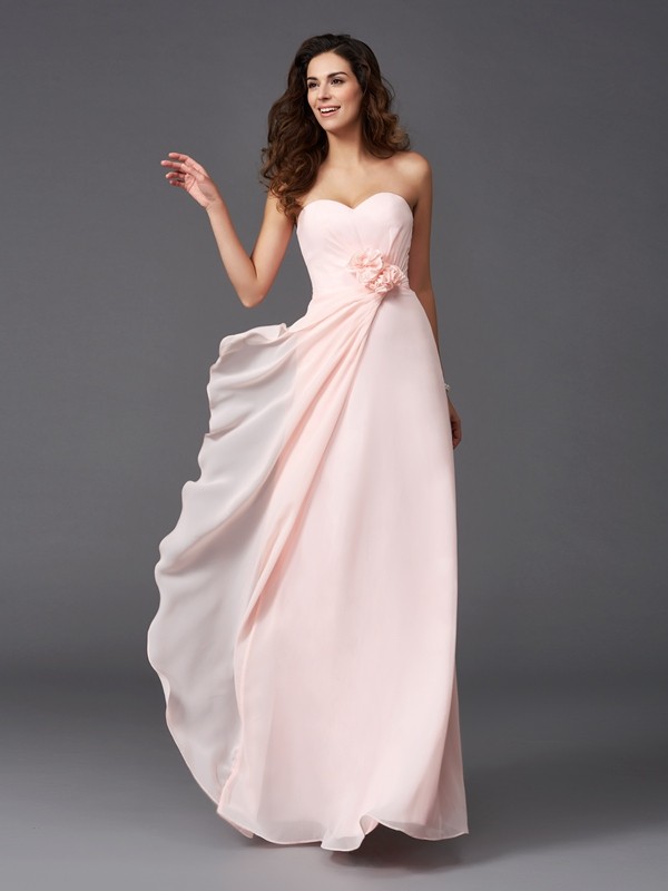 A-Line/Princess Sweetheart Hand-Made Flower Sleeveless Long Chiffon Bridesmaid Dresses 2676