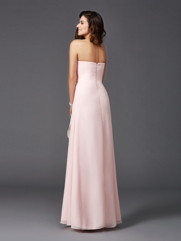 A-Line/Princess Sweetheart Hand-Made Flower Sleeveless Long Chiffon Bridesmaid Dresses 2676