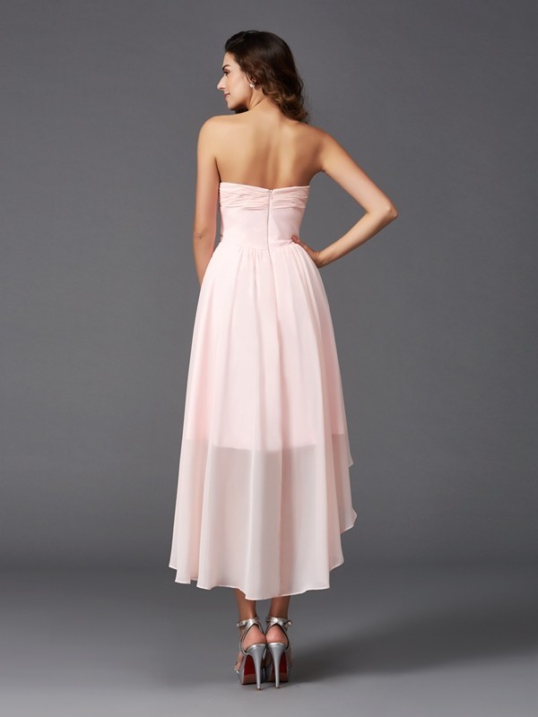 A-Line/Princess Sweetheart Ruffles Sleeveless High Low Chiffon Bridesmaid Dresses 2711