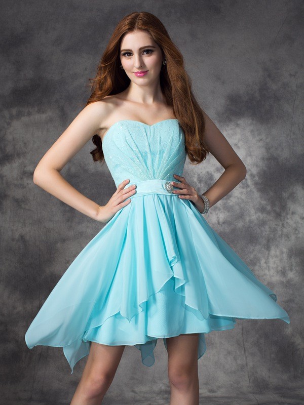 A-line/Princess Sweetheart Ruffles Sleeveless Short Chiffon Bridesmaid Dresses 2719