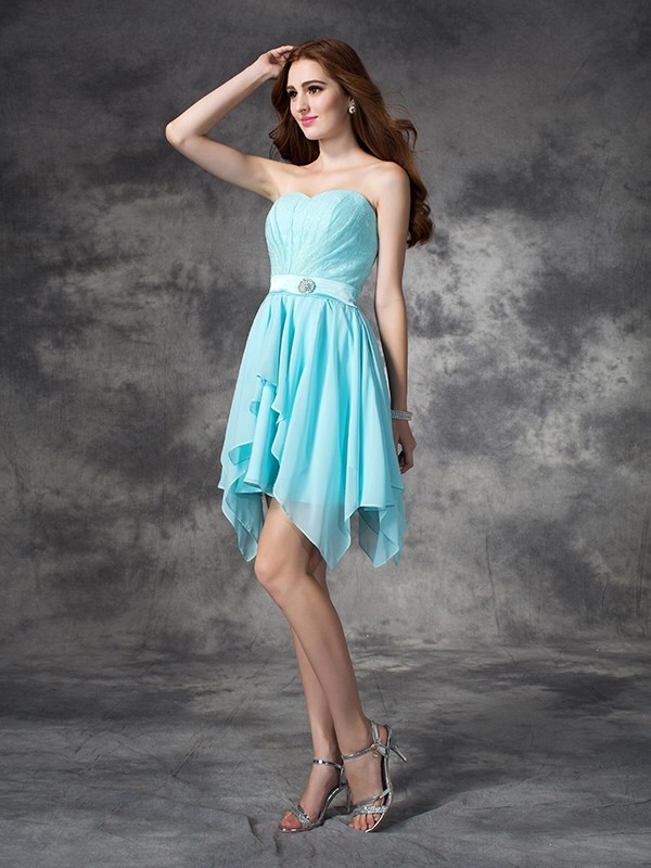 A-line/Princess Sweetheart Ruffles Sleeveless Short Chiffon Bridesmaid Dresses 2719