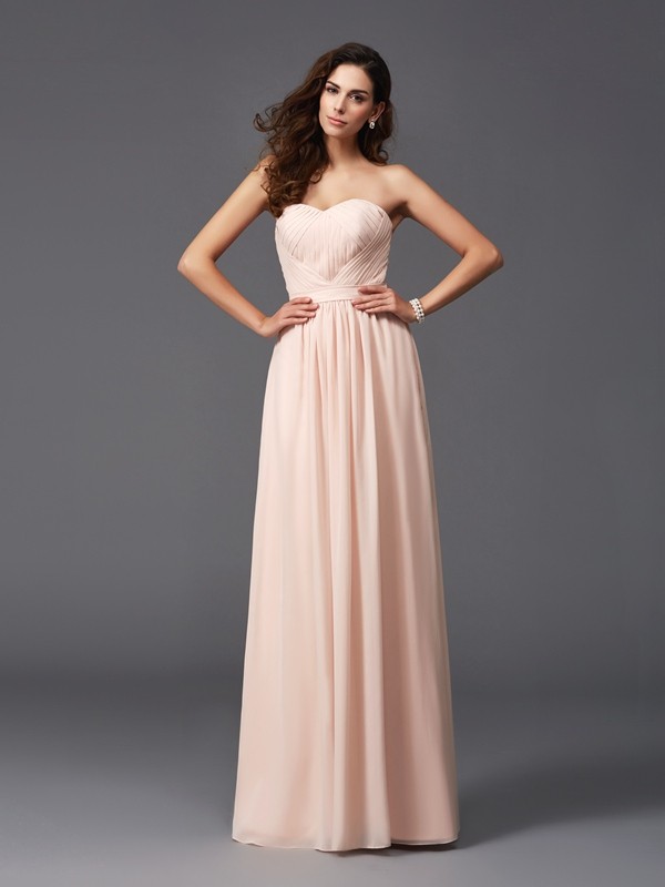 A-Line/Princess Sweetheart Pleats Sleeveless Long Chiffon Bridesmaid dresses 2697