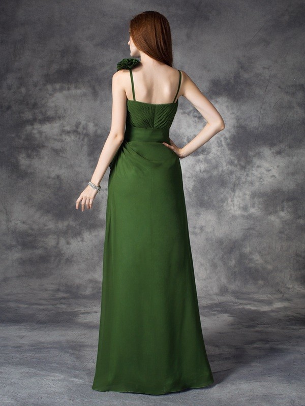 A-line/Princess V-neck Hand-Made Flower Sleeveless Long Chiffon Bridesmaid Dresses 2791