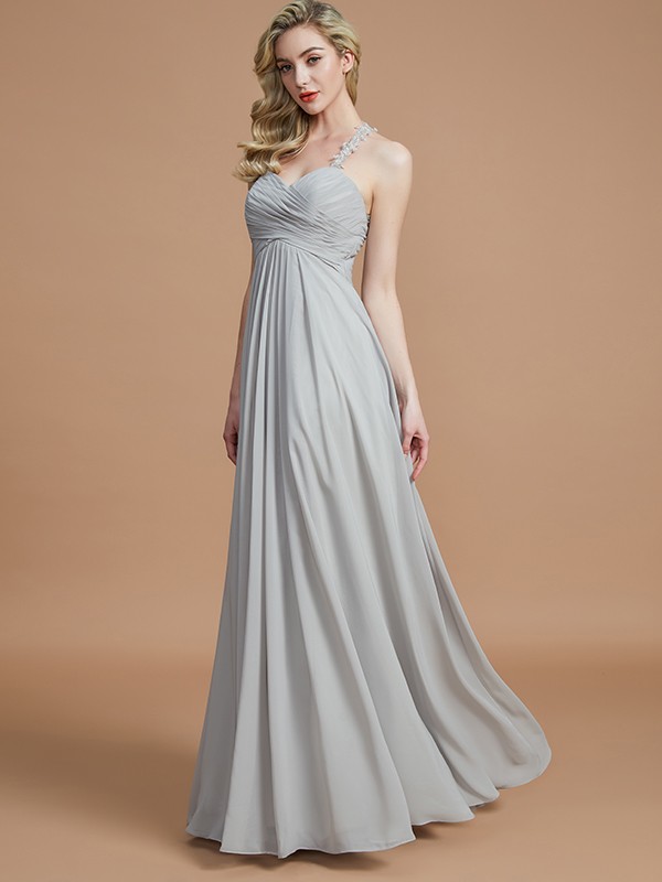 A-Line/Princess Sweetheart Sleeveless Ruched Floor-Length Chiffon Bridesmaid Dresses 2748