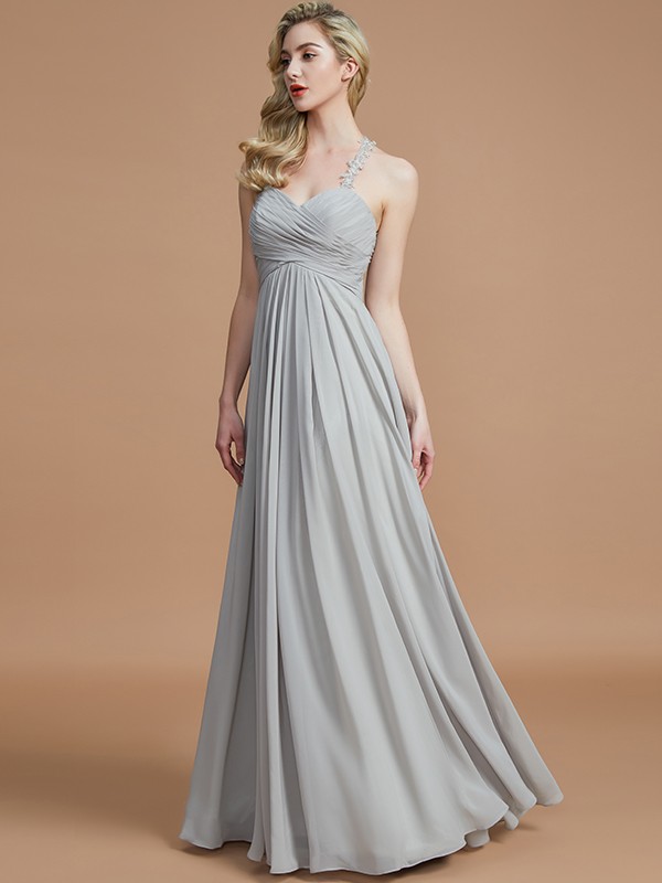 A-Line/Princess Sweetheart Sleeveless Ruched Floor-Length Chiffon Bridesmaid Dresses 2748