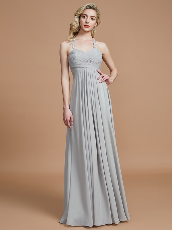 A-Line/Princess Sweetheart Sleeveless Ruched Floor-Length Chiffon Bridesmaid Dresses 2748