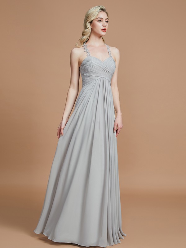 A-Line/Princess Sweetheart Sleeveless Ruched Floor-Length Chiffon Bridesmaid Dresses 2748