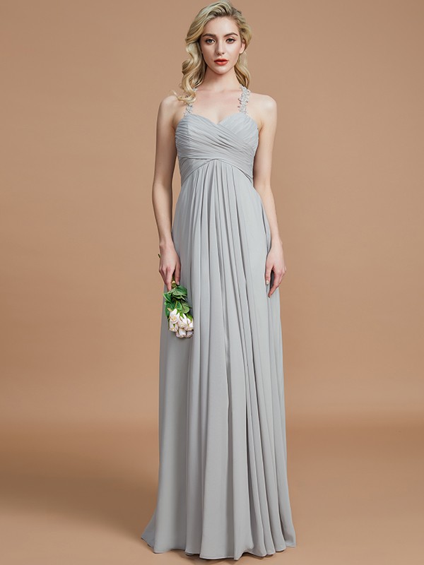 A-Line/Princess Sweetheart Sleeveless Ruched Floor-Length Chiffon Bridesmaid Dresses 2748