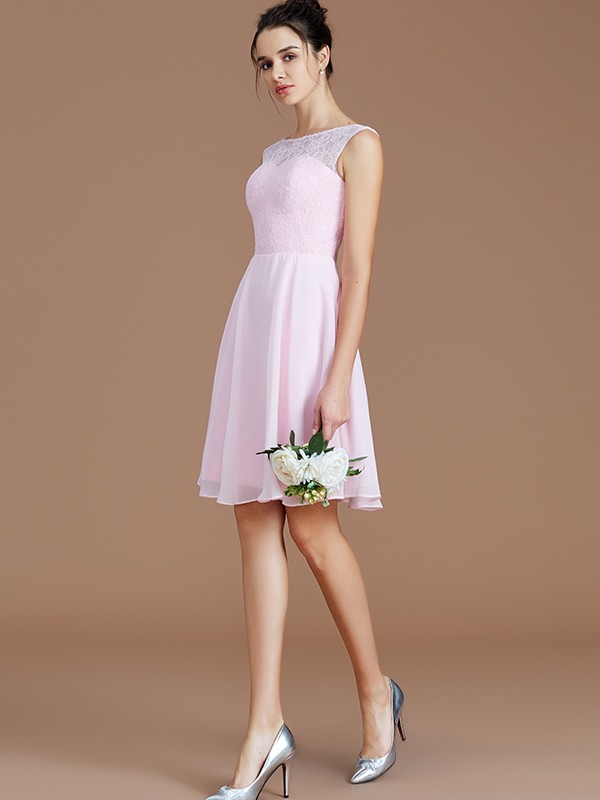 A-Line/Princess Bateau Sleeveless Lace Short/Mini Chiffon Bridesmaid Dresses 2112