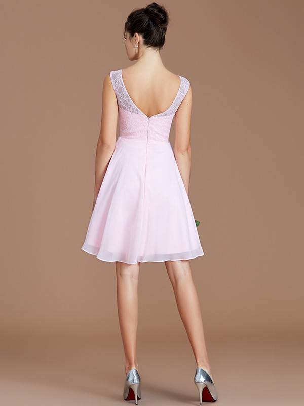 A-Line/Princess Bateau Sleeveless Lace Short/Mini Chiffon Bridesmaid Dresses 2112