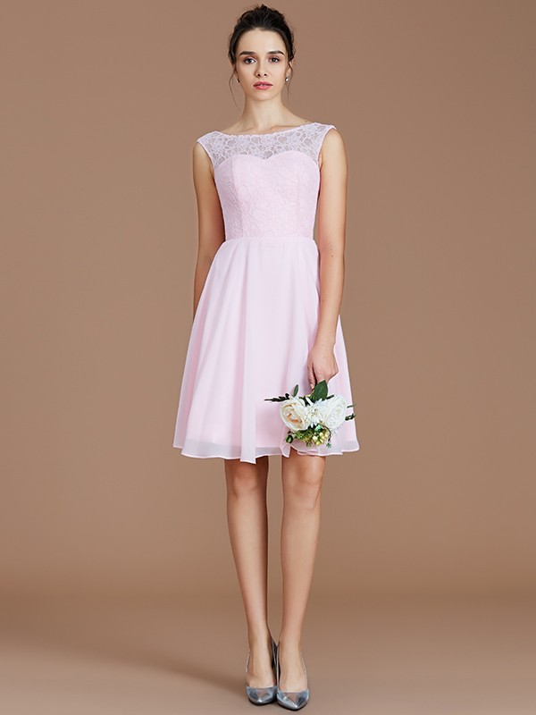 A-Line/Princess Bateau Sleeveless Lace Short/Mini Chiffon Bridesmaid Dresses 2112