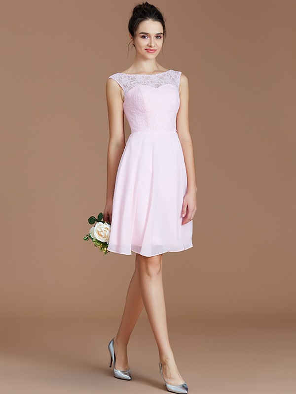 A-Line/Princess Bateau Sleeveless Lace Short/Mini Chiffon Bridesmaid Dresses 2112