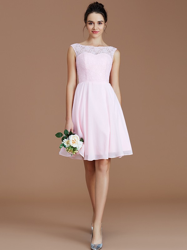 A-Line/Princess Bateau Sleeveless Lace Short/Mini Chiffon Bridesmaid Dresses 2112