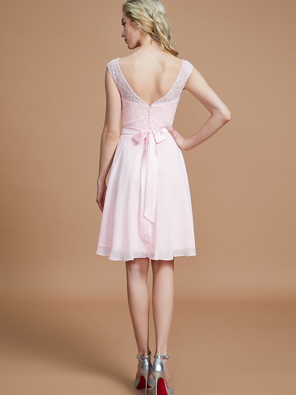 A-Line/Princess Bateau Sleeveless Lace Short/Mini Chiffon Bridesmaid Dresses 2113