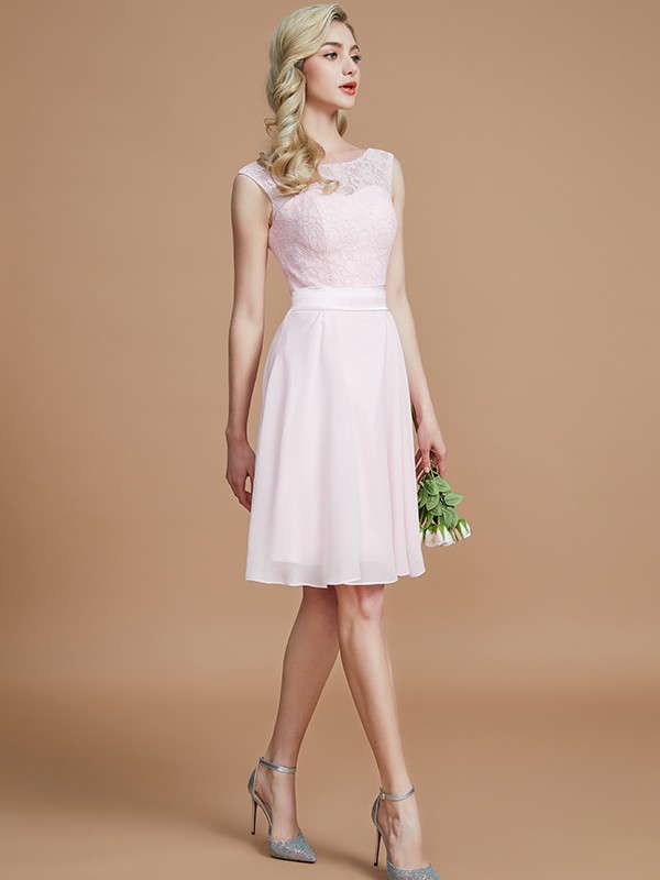 A-Line/Princess Bateau Sleeveless Lace Short/Mini Chiffon Bridesmaid Dresses 2113