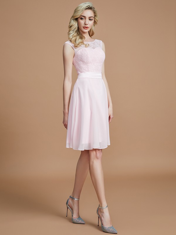 A-Line/Princess Bateau Sleeveless Lace Short/Mini Chiffon Bridesmaid Dresses 2113