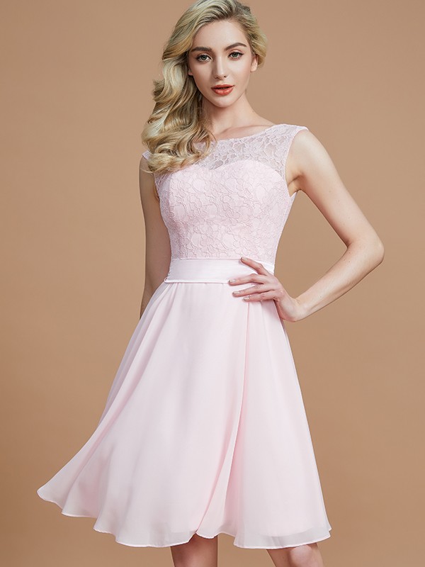 A-Line/Princess Bateau Sleeveless Lace Short/Mini Chiffon Bridesmaid Dresses 2113