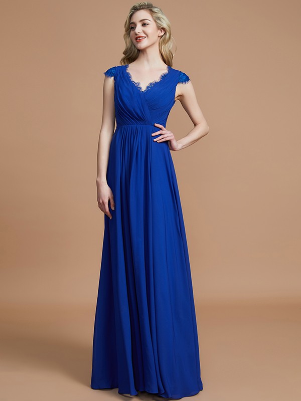 A-Line/Princess V-neck Sleeveless Ruched Floor-Length Chiffon Bridesmaid Dresses 2848