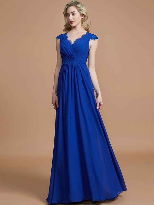 A-Line/Princess V-neck Sleeveless Ruched Floor-Length Chiffon Bridesmaid Dresses 2848