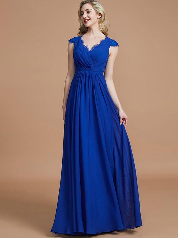 A-Line/Princess V-neck Sleeveless Ruched Floor-Length Chiffon Bridesmaid Dresses 2848