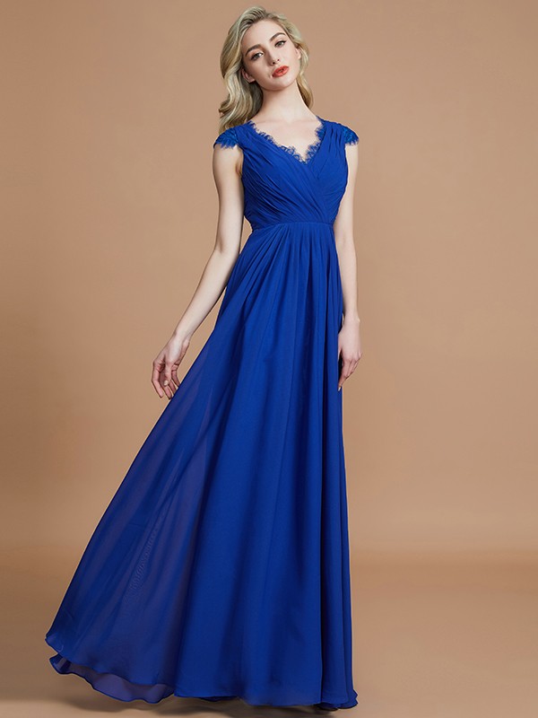 A-Line/Princess V-neck Sleeveless Ruched Floor-Length Chiffon Bridesmaid Dresses 2848