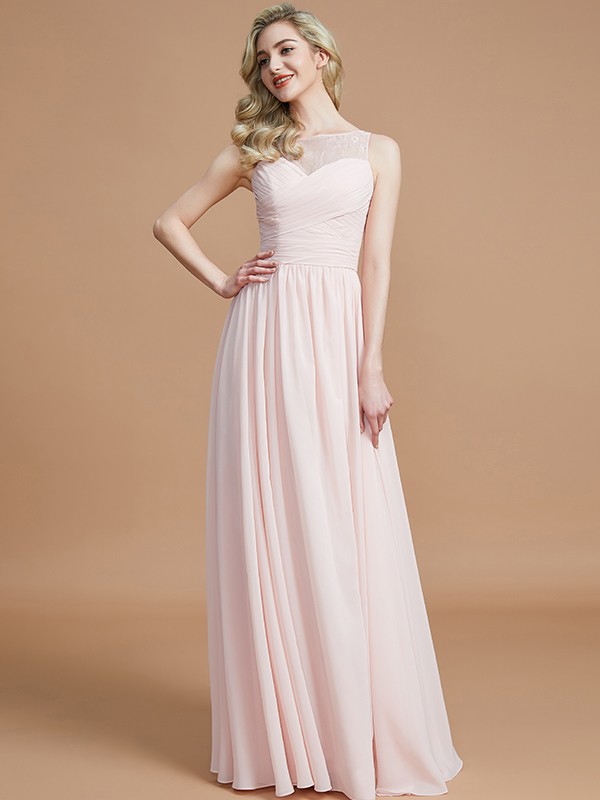 A-Line/Princess Bateau Sleeveless Ruched Floor-Length Chiffon Bridesmaid Dresses 2115