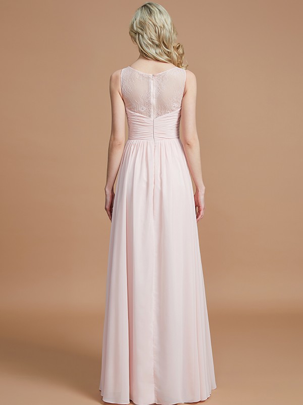 A-Line/Princess Bateau Sleeveless Ruched Floor-Length Chiffon Bridesmaid Dresses 2115